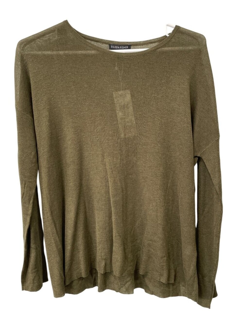 Eileen Fisher Boxy Top XXS Open Knit Long Sleeve Crew Green Tencel Merino NEW
